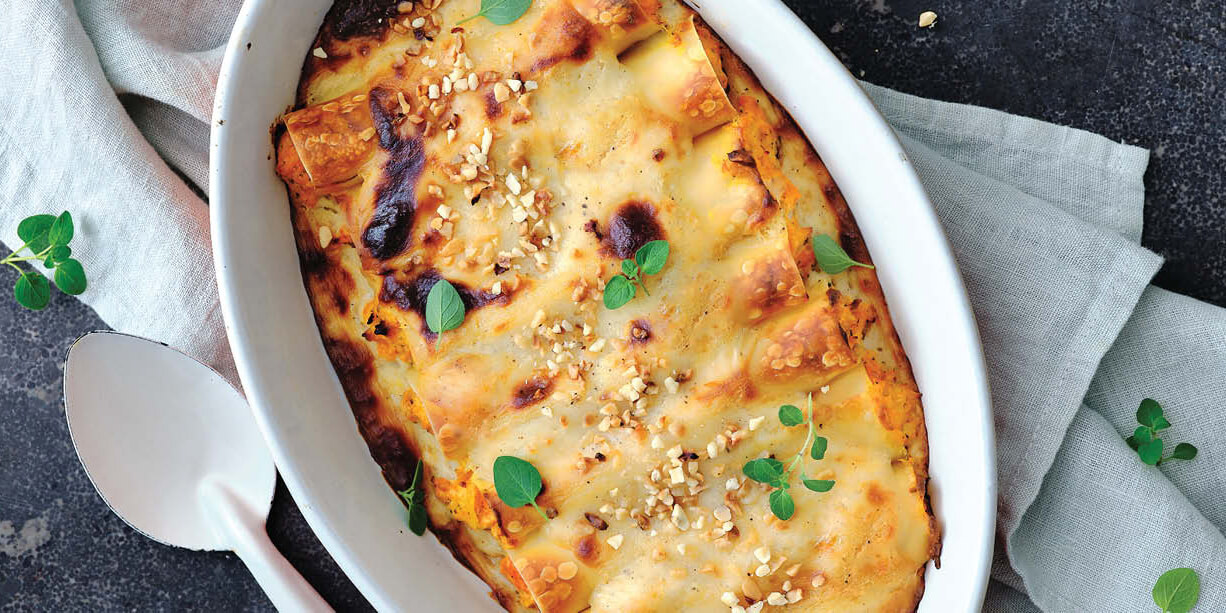 Cannellonis butternut-noisettes à la sauce parmesan