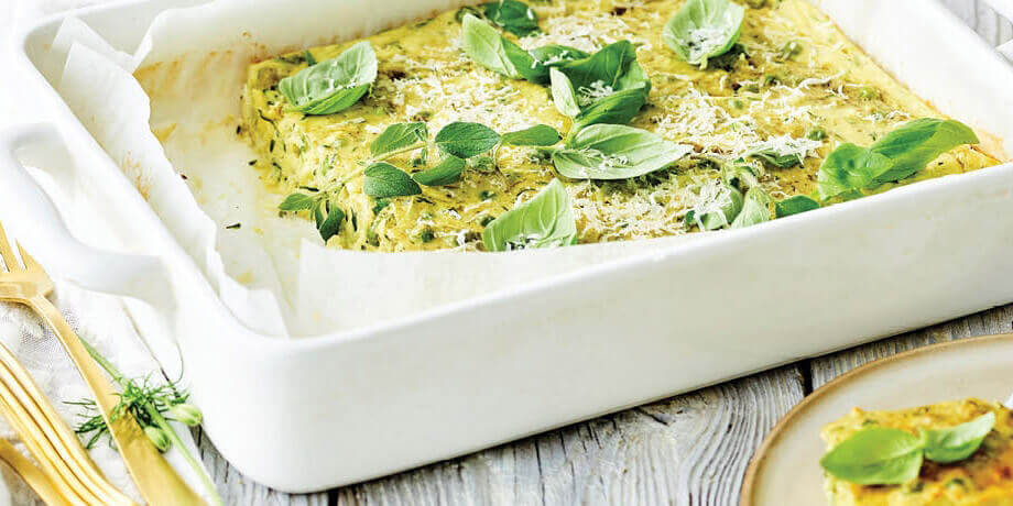 Tarte de courgettes aux petits pois et ricotta