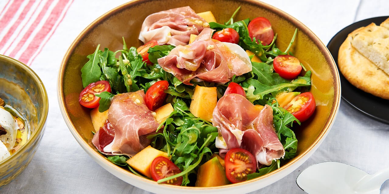 Salade de jambon de Parme, melon et burrata
