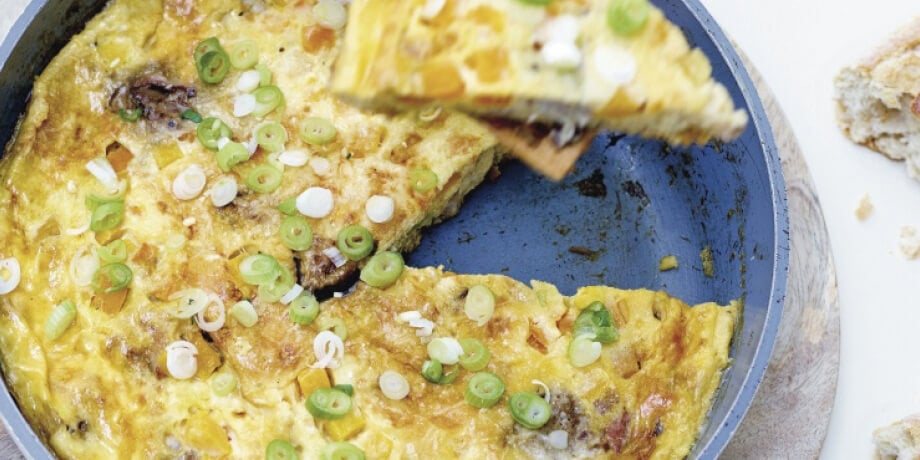 Frittata aux champignons, potiron et lardons
