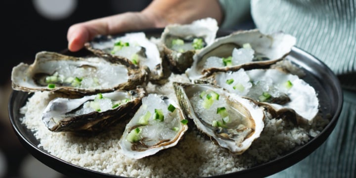 Oesters met granité van gin en komkommer