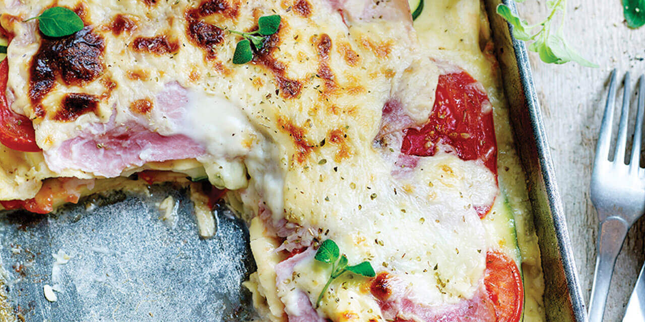 Lasagne jambon, courgettes, tomates et mozzarella		