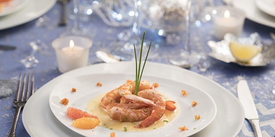 Garnalen met Proseccoroom en citrusvruchten