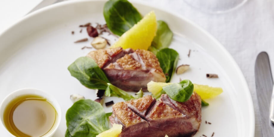 Canard à l'orange noisettes et chocolat