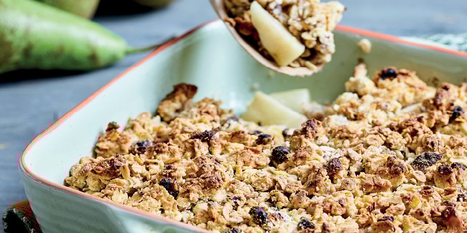 Crumble de poires, muesli et sirop d’érable