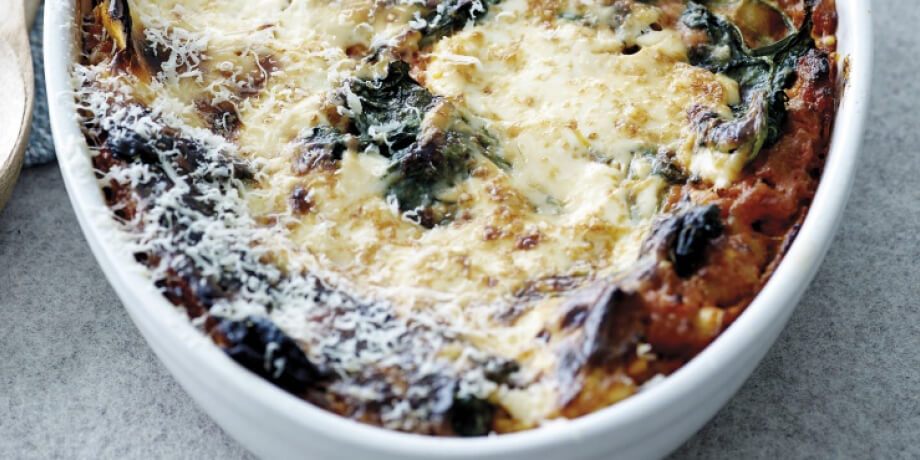 Lasagne met spinazie en Pecorino tomatensaus