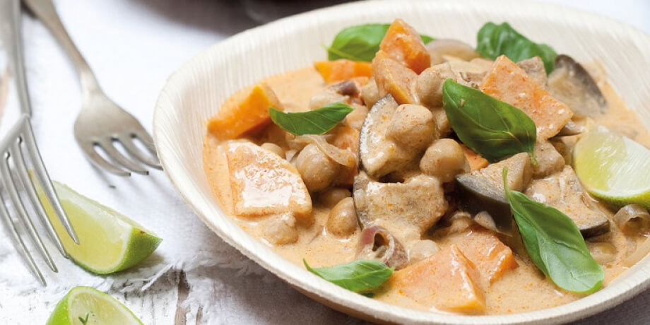 Curry van kikkererwten en zoete aardappel