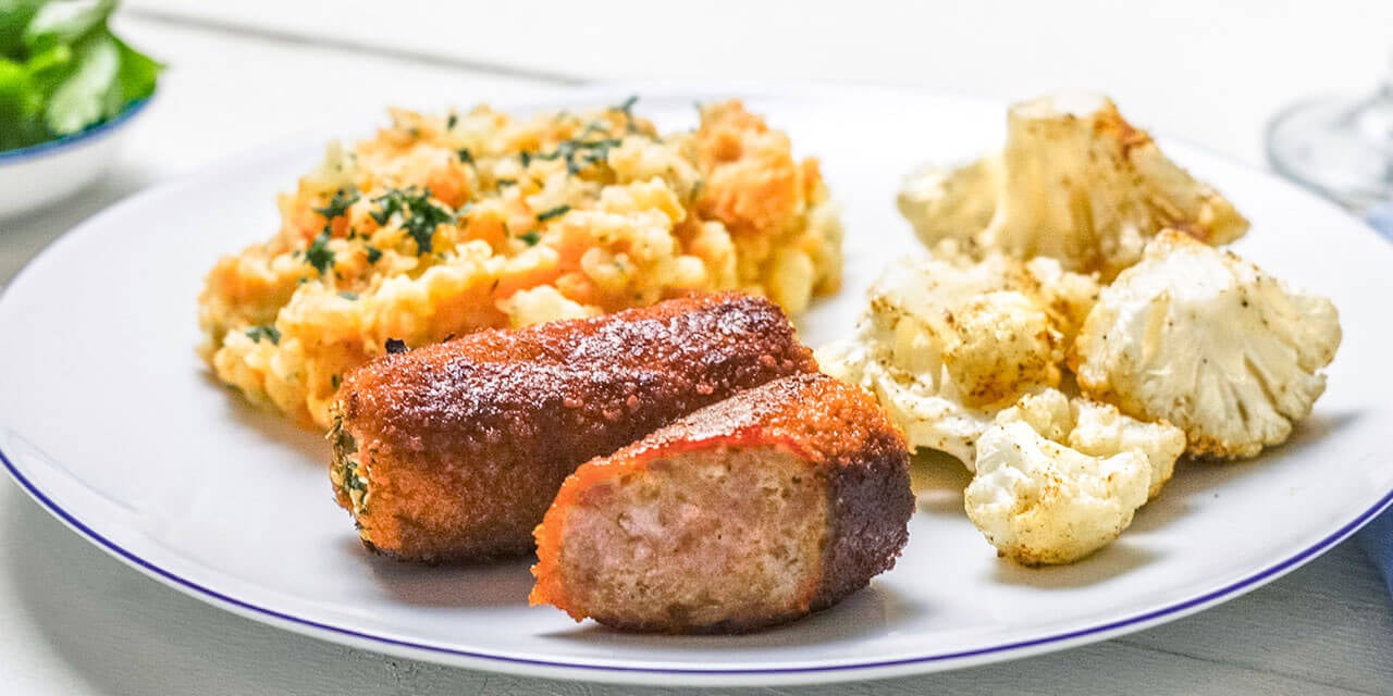 Bûches ardennaises à la purée de carottes et chou-fleur grillé