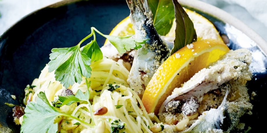 Pâtes aux sardines panées