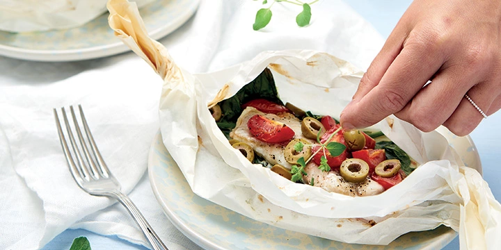 Papillote de colin à l’italienne
