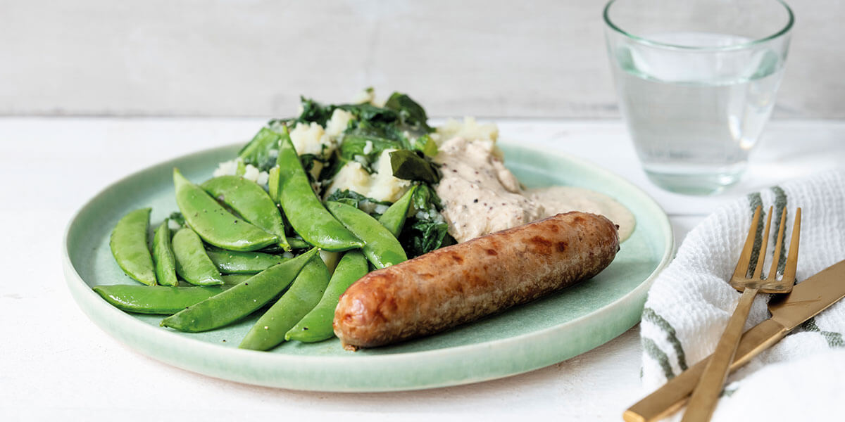 Stoemp de scarole, saucisse porc-veau et sauce moutarde