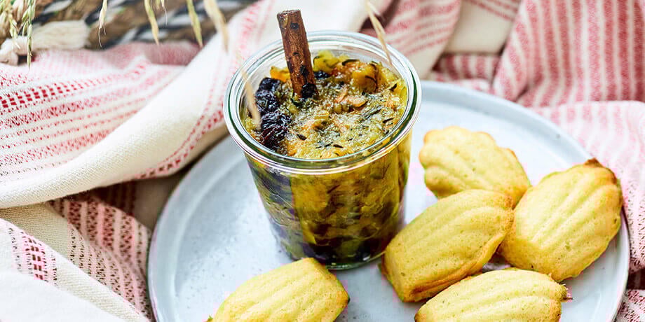 Madeleines met rozemarijn en courgetteconfituur