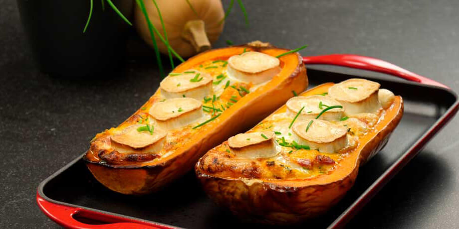 Butternut farcie lardons, crème et chèvre (Bio)