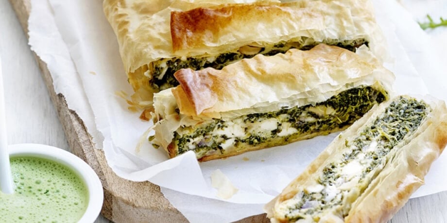 Millefeuille met feta en spinazie