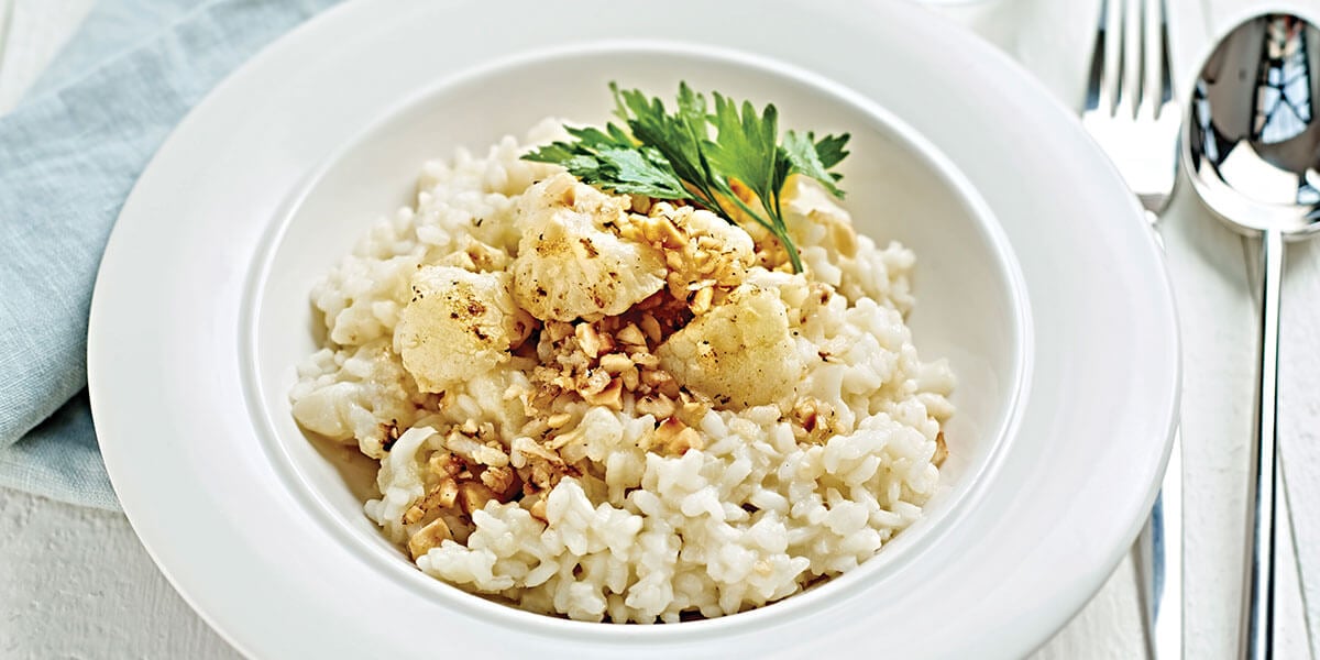 Risotto met bloemkool, parmezaan en hazelnoten