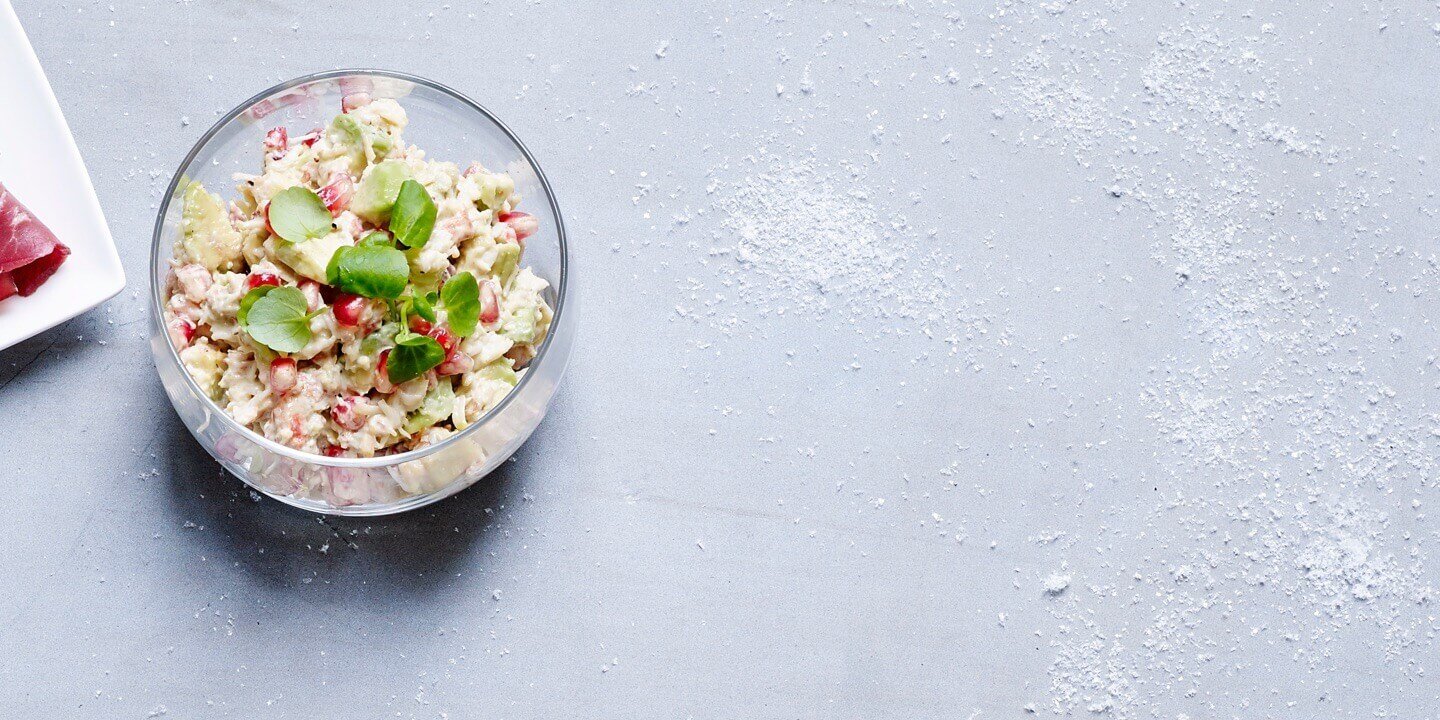 Krabtartaar met granaatappel en avocado