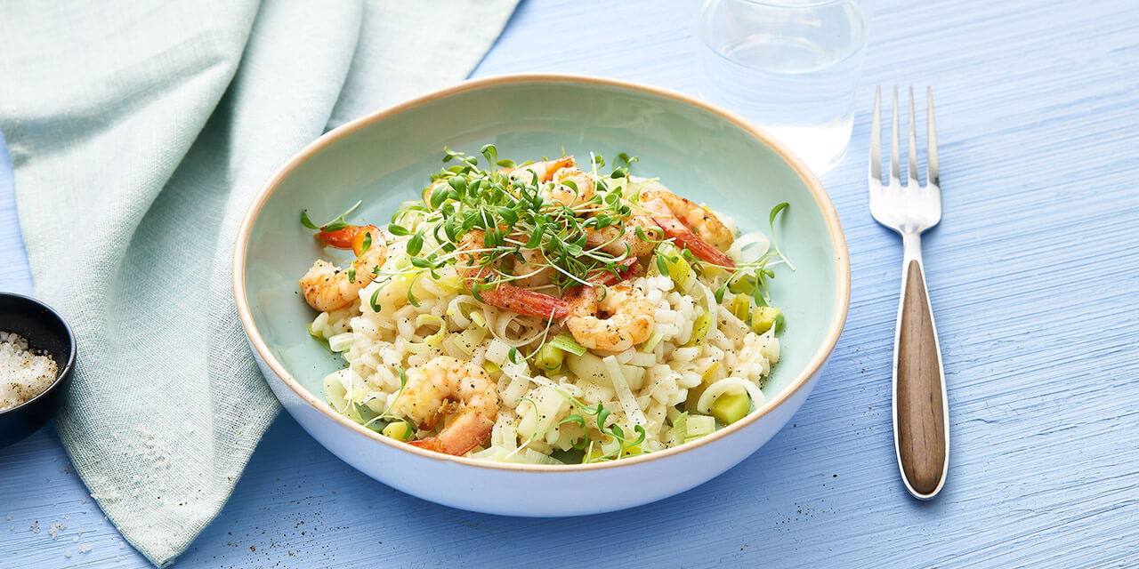 Risotto de poireaux aux crevettes