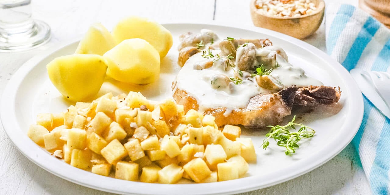Côtelette aux champignons à la crème et céleri-rave		