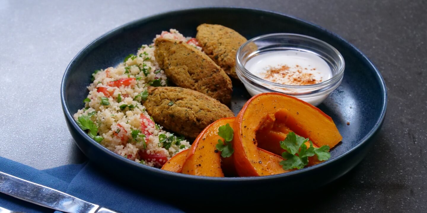 Falafels, taboulé et courge rôtie (bio)