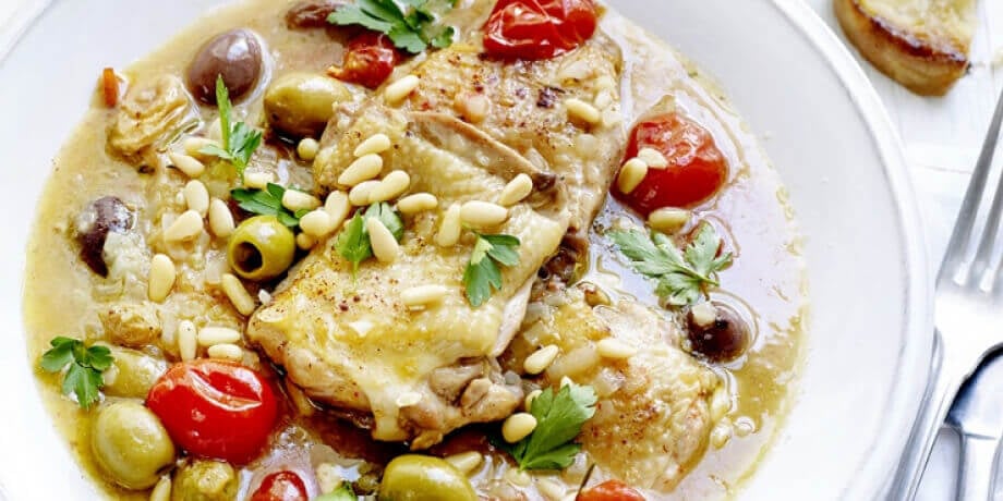 Poulet à l’andalouse, sauce aux olives