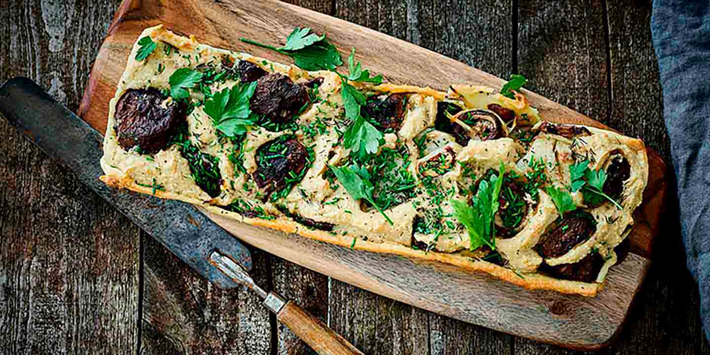 Quiche aux topinambours, châtaignes et champignons