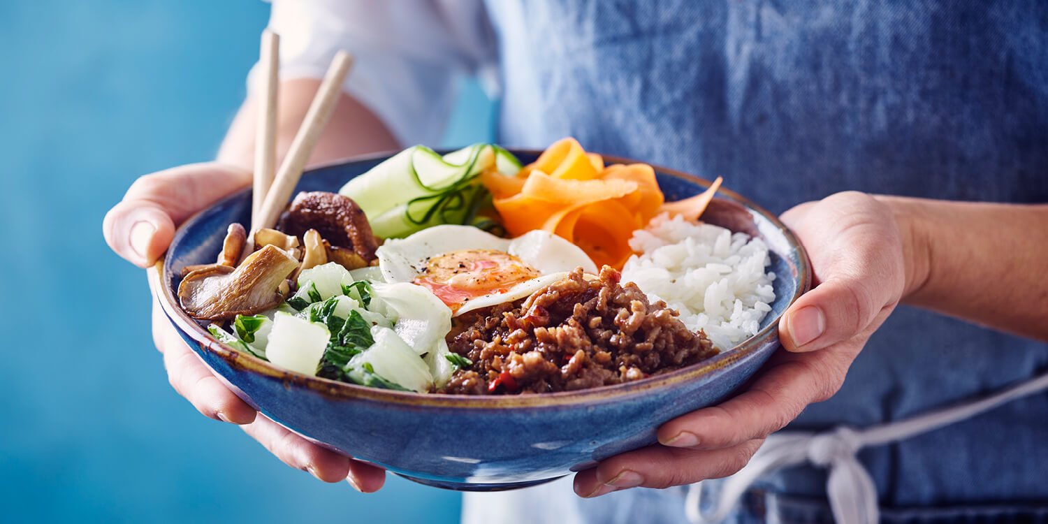 Bibimbap à la viande hachée et oeuf