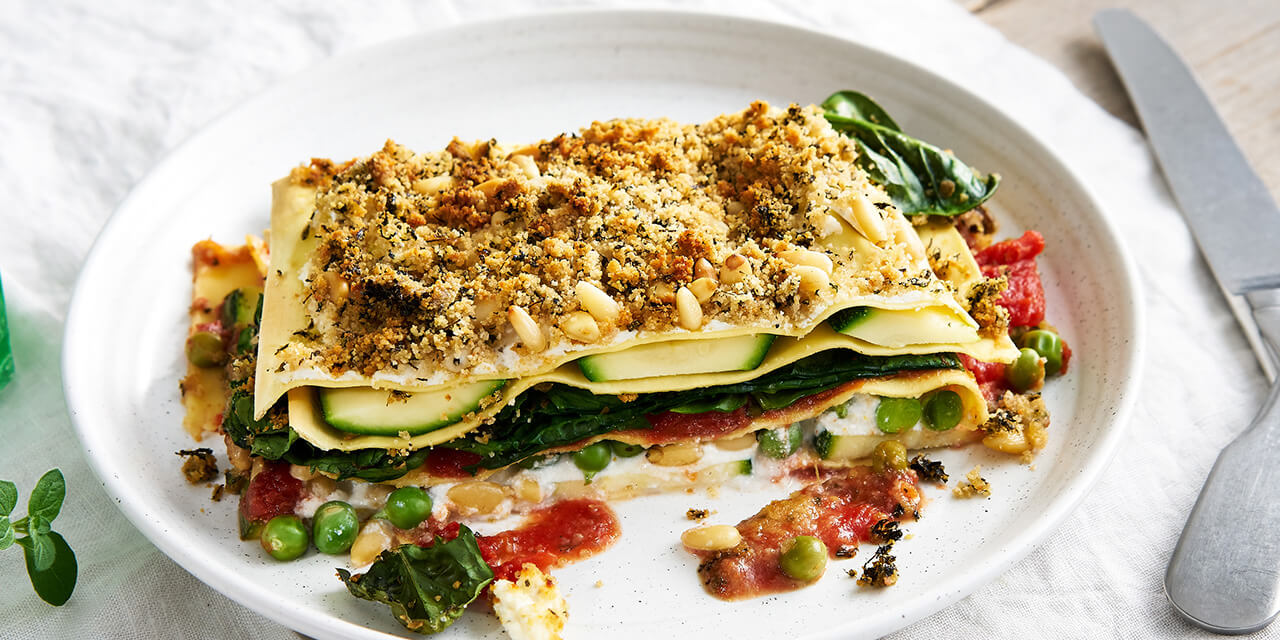 Lasagne aux légumes et ricotta citronnée en croûte persillée