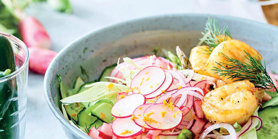 Gemarineerde scampi met citrusvinaigrette