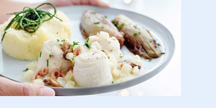 Tongfilets met pastinaakpuree en gesmoord witloof
