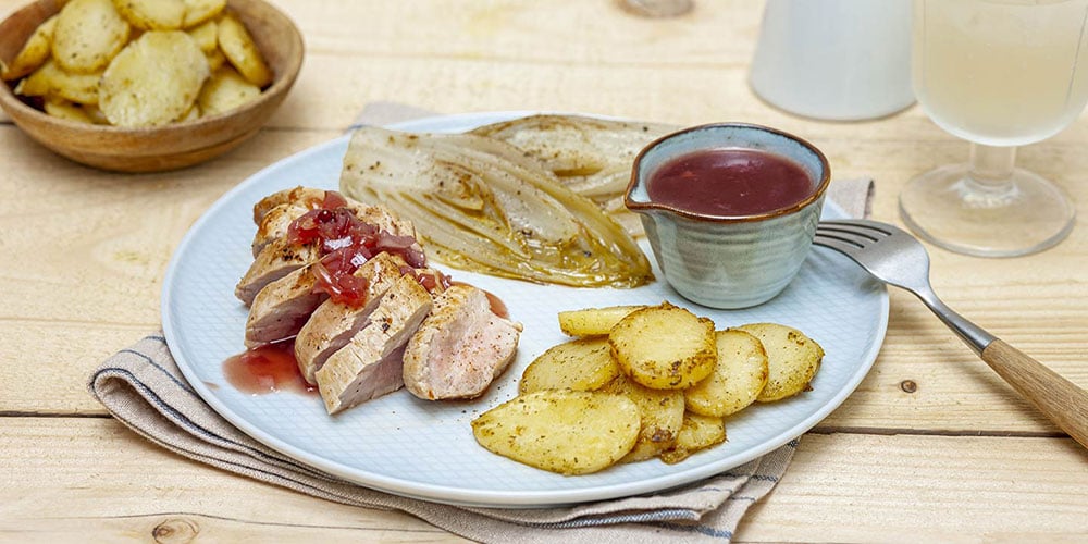 Varkenshaasje met witloof en zoete saus