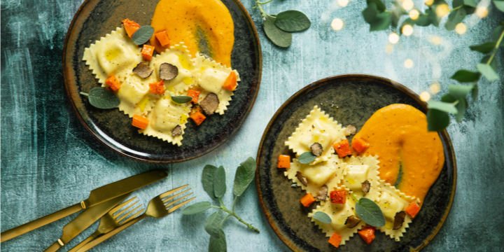 Ravioli met wortelroom en truffel