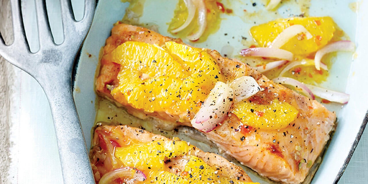 Zalm à l'orange met witloof-appel salade		