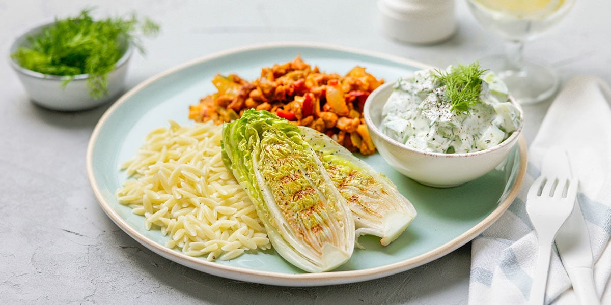 Gyros met tzatziki-komkommersalade en gegrilde slaharten
