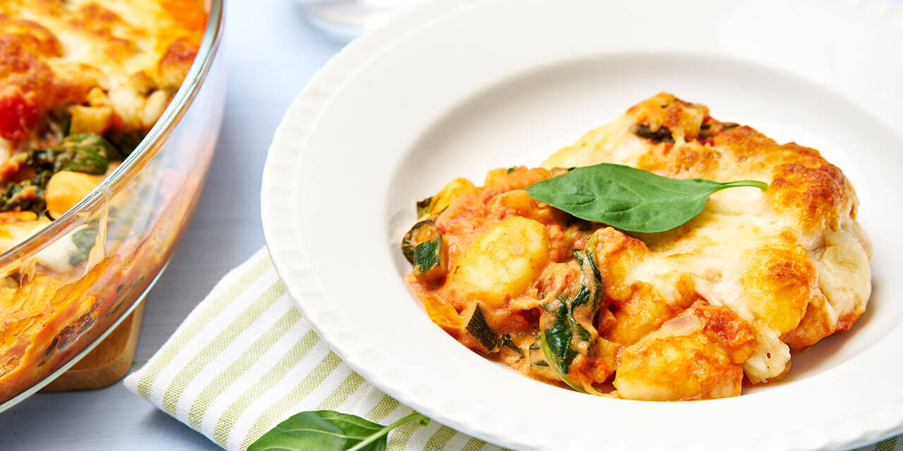 Gnocchi au four, sauce tomate crémeuse et mozzarella	