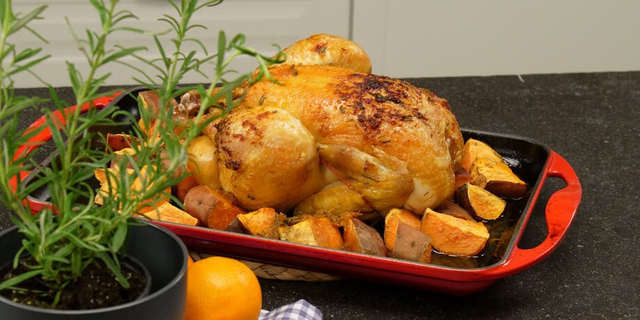 Poulet et patates douces rôtis à la clémentine (bio)
